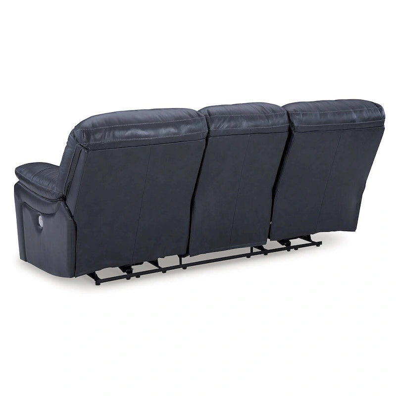 Ocean Blue Power Reclining Sofa with Genuine Leather Seat and USB Port
