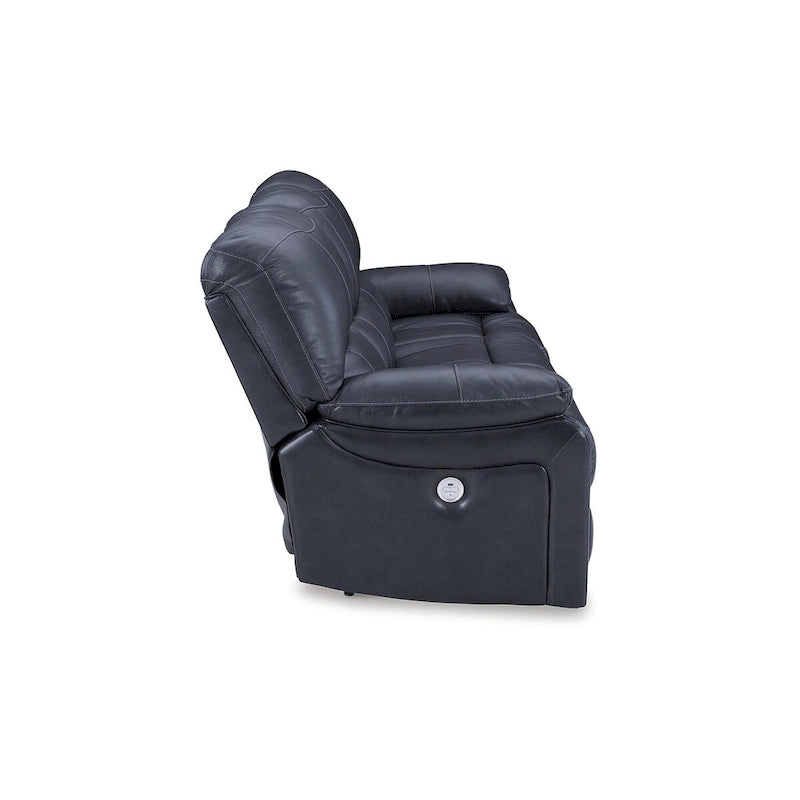 Ocean Blue Power Reclining Sofa with Genuine Leather Seat and USB Port