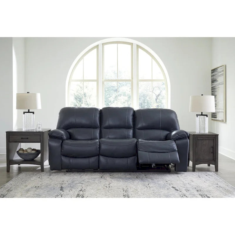 Ocean Blue Power Reclining Sofa with Genuine Leather Seat and USB Port