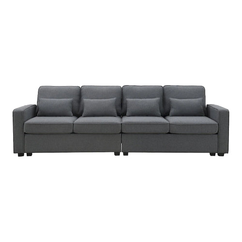 104 4-Seater Modern Linen Fabric Sofa with Armrest Pockets and 4 Pillows
