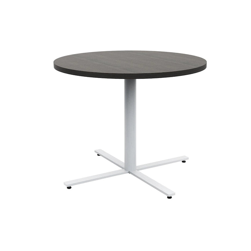 Round Laminate Cafe Dining Table with Powder-Coated Silver Base