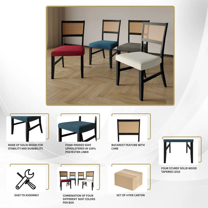 Contemporary Upholstered Dining Chair with Cane Motif Backrest in Mixed Colors
