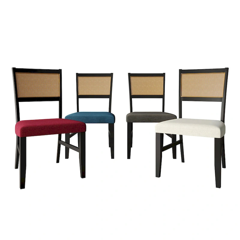 Contemporary Upholstered Dining Chair with Cane Motif Backrest in Mixed Colors