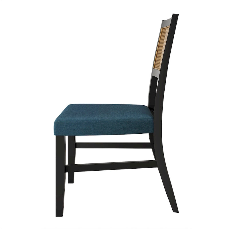 Contemporary Upholstered Dining Chair with Cane Motif Backrest in Mixed Colors